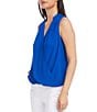 Color:Blue - Image 3 - Sleeveless Surplice V-Neck Drape Front Blouse