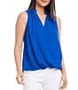 Color:Blue - Image 4 - Sleeveless Surplice V-Neck Drape Front Blouse