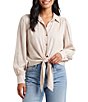 Karen Kane Soft Challis Point Collar Puff Sleeves Tie Front Top - Image 4
