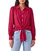 Karen Kane Soft Challis Point Collar Puff Sleeves Tie Front Top - Image 1