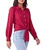 Karen Kane Soft Challis Point Collar Puff Sleeves Tie Front Top - Image 3