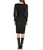 Color:Black - Image 2 - Soft Jersey Knit V-Neck Lace Long Blouson Sleeve Sheath Dress