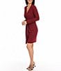 Color:Red - Image 4 - Soft Metallic Knit Surplice V-Neck Long Sleeve Front Twist Stretch Sheath Dress