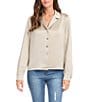 Color:Taupe - Image 1 - Soft Shimmering Satin Notch Collar Long Sleeve Button Front Shirt