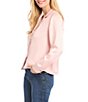Color:Rose - Image 3 - Soft Shimmering Satin Notch Collar Long Sleeve Button Front Shirt
