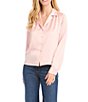 Color:Rose - Image 4 - Soft Shimmering Satin Notch Collar Long Sleeve Button Front Shirt