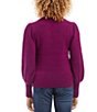 Color:Magenta - Image 2 - Solid Crew Neck Poof Sleeve Fitted Sweater Knit Top