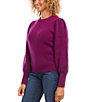 Color:Magenta - Image 3 - Solid Crew Neck Poof Sleeve Fitted Sweater Knit Top