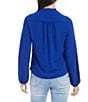 Color:Royal - Image 2 - Solid Heavy Moss Cowl Neck Pleated Back Blouson Sleeve Blouse