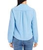 Color:Blue - Image 2 - Solid Heavy Moss Cowl Neck Pleated Back Blouson Sleeve Blouse