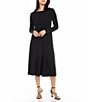 Color:Black - Image 3 - Solid Jersey Knit Boat Neck Long Sleeve A-Line Midi Dress