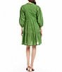 Color:Green - Image 2 - Solid Lace Trim Mandarin Collar Peasant Sleeve Tiered A-Line Dress