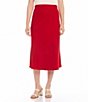 Color:Red - Image 1 - Solid Moss Crepe Bias Cut Pull-On Midi A-Line Skirt
