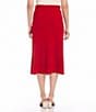 Color:Red - Image 2 - Solid Moss Crepe Bias Cut Pull-On Midi A-Line Skirt