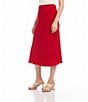 Color:Red - Image 3 - Solid Moss Crepe Bias Cut Pull-On Midi A-Line Skirt