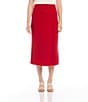 Color:Red - Image 4 - Solid Moss Crepe Bias Cut Pull-On Midi A-Line Skirt