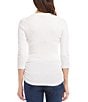 Color:Off White - Image 2 - Solid Organic Cotton Crew Neck 3/4 Sleeve Side Shirred Fitted Tee Shirt