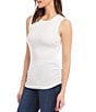 Color:Off White - Image 3 - Solid Organic Cotton Crew Neck Sleeveless Side Shirred Tank Top