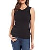 Color:Black - Image 1 - Solid Organic Cotton Crew Neck Sleeveless Side Shirred Tank Top