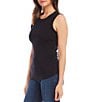 Color:Black - Image 3 - Solid Organic Cotton Crew Neck Sleeveless Side Shirred Tank Top
