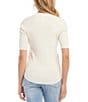 Color:Cream - Image 2 - Solid Ribbed Knit Crew Neck Short Sleeve Fitted Sweater