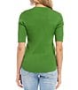Color:Green - Image 2 - Solid Ribbed Knit Crew Neck Short Sleeve Fitted Sweater