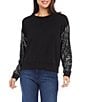 Color:Black - Image 1 - Solid Sequin Long Sleeve Knit Crew Neck Top
