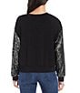 Color:Black - Image 2 - Solid Sequin Long Sleeve Knit Crew Neck Top