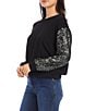 Color:Black - Image 3 - Solid Sequin Long Sleeve Knit Crew Neck Top