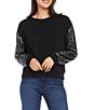 Color:Black - Image 4 - Solid Sequin Long Sleeve Knit Crew Neck Top