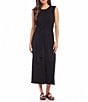 Color:Black - Image 1 - Solid Stretch Knit Scoop Neck Sleeveless Tie Waist Midi Dress