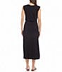 Color:Black - Image 2 - Solid Stretch Knit Scoop Neck Sleeveless Tie Waist Midi Dress