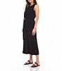 Color:Black - Image 3 - Solid Stretch Knit Scoop Neck Sleeveless Tie Waist Midi Dress