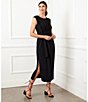 Color:Black - Image 4 - Solid Stretch Knit Scoop Neck Sleeveless Tie Waist Midi Dress