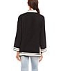 Karen Kane Split V-Neck Long Sleeve St. Tropez Tunic, Color:Black/Cream - Image 2