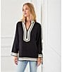 Karen Kane Split V-Neck Long Sleeve St. Tropez Tunic, Color:Black/Cream - Image 4