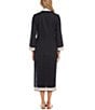Color:Black/Cream - Image 2 - St Tropez Mandarin V-Neck 3/4 Sleeve Contrast Trim Side Slit Shift Midi Dress