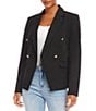 Color:Black - Image 1 - Stretch Woven Notch Lapel Collar Long Sleeve Button-Front Fitted Double Breasted Blazer