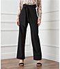 Color:Black - Image 3 - Stretch Woven Straight Leg Cinch Waist Belted Trousers Pants