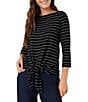 Karen Kane Stripe Boat Neck 3/4 Sleeve Tie-Front Top - Image 1