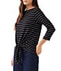 Karen Kane Stripe Boat Neck 3/4 Sleeve Tie-Front Top - Image 3