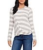 Karen Kane Striped Drape Front Crew Neck Long Sleeve Top - Image 1