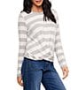 Karen Kane Striped Drape Front Crew Neck Long Sleeve Top - Image 3