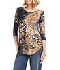 Karen Kane Tie-Dye Animal Burnout Scoop Neck 3/4 Sleeve Top, Color:Tie-Dye - Image 1
