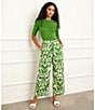 Color:Print - Image 4 - Tile Print Flat Front Wide Leg Pull-On Pant