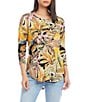 Color:Tropical Print - Image 1 - Tropical Floral Print Knit Scoop Neck 3/4 Sleeve Shirttail Hem Top