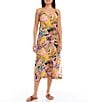 Color:Print - Image 1 - Tropical Floral Print V-Neck Sleeveless Side Slit Midi Dress