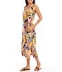 Color:Print - Image 3 - Tropical Floral Print V-Neck Sleeveless Side Slit Midi Dress