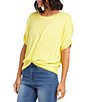 Color:Yellow - Image 3 - Twist Front Scoop Neck Jersey Knit Short Sleeve Top