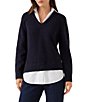 Karen Kane Twofer Layered Collared V-Neck Long Sleeve Sweater - Image 4